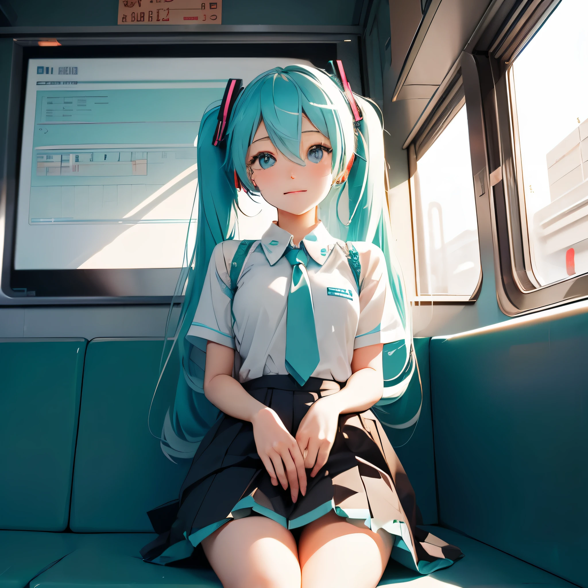 hatsune miku、Uniform appearance、take a train、perfect face、cute
