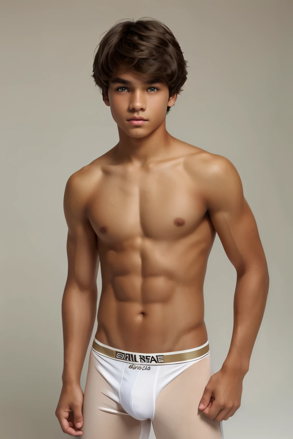 young  man tan skin brunette boxers model toned body brunette skin green eyes white boxers