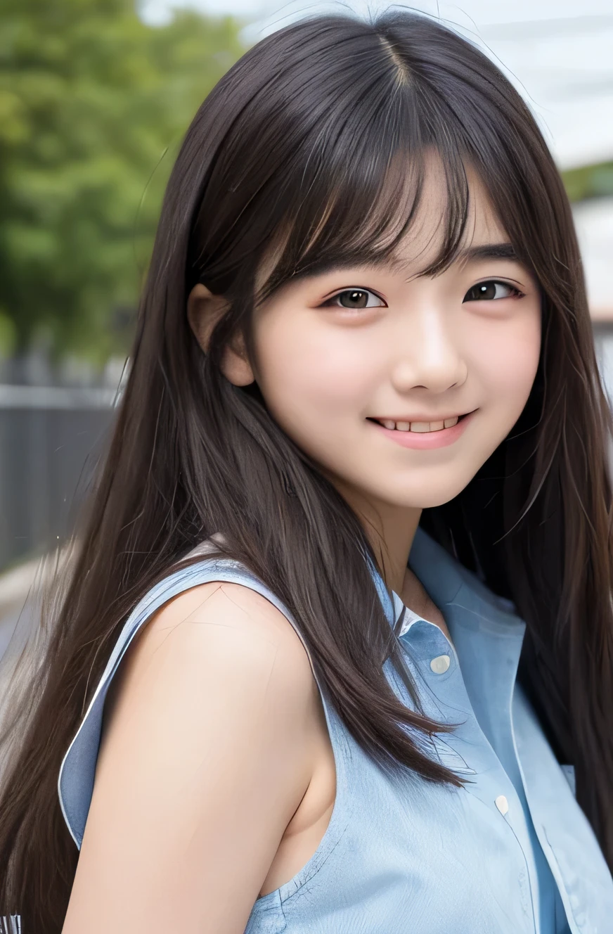 (highest quality、masterpiece:1.2)、highest quality、realistic、photograph、High resolution、1080P、8K、rough skin、physical rendering、1 Japanese girl、、cute、young face、curled hair、full of embarrassment、smile