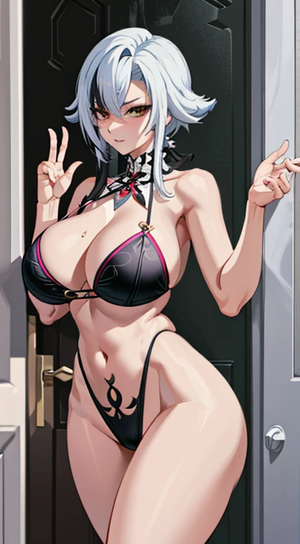 NSFW, arlecchino, arlecchino from genshin impact, big tits, super huge tits, cool girl, a quiet and serious girl, badass, firm expression, erotic model pose, full body, hot milking, mommy, will dominate me, hot body, lewd girl, begging for sex, very begging for sex, Can't resist lustful desires, ((greeted at the door))