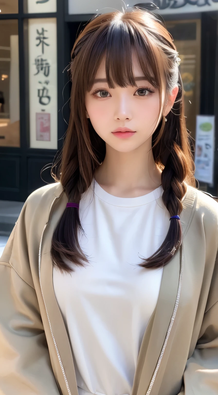 {{NSFW}},((highest quality、In 8K、master piece:1.1))、fisheye lens 、1 woman、Transparent white skin、delicate and beautiful skin、human-like skin、realistic skin feel、long hair in fashionable colors、複雑な色hair of、complicated hairstyle、Ponytail tied high、hair length around butt、gloss々hair of、bangs are cute、Cut the bangs parallel to each other、bangs bangs、Looking at the camera、look at camera、double big eyes、super delicate eyes、super detailed face、keep your face firmly、high detailed lips、thick lips、Slender body,covered erect nipples,shiny skin,Take a full body photo、feminine toned body、draw the entire landscape、comb your hair、detailed design、Japanese pattern jacket、Very detailed design jacket、Sukajan、Harajuku style street fashion、stadium jumper、