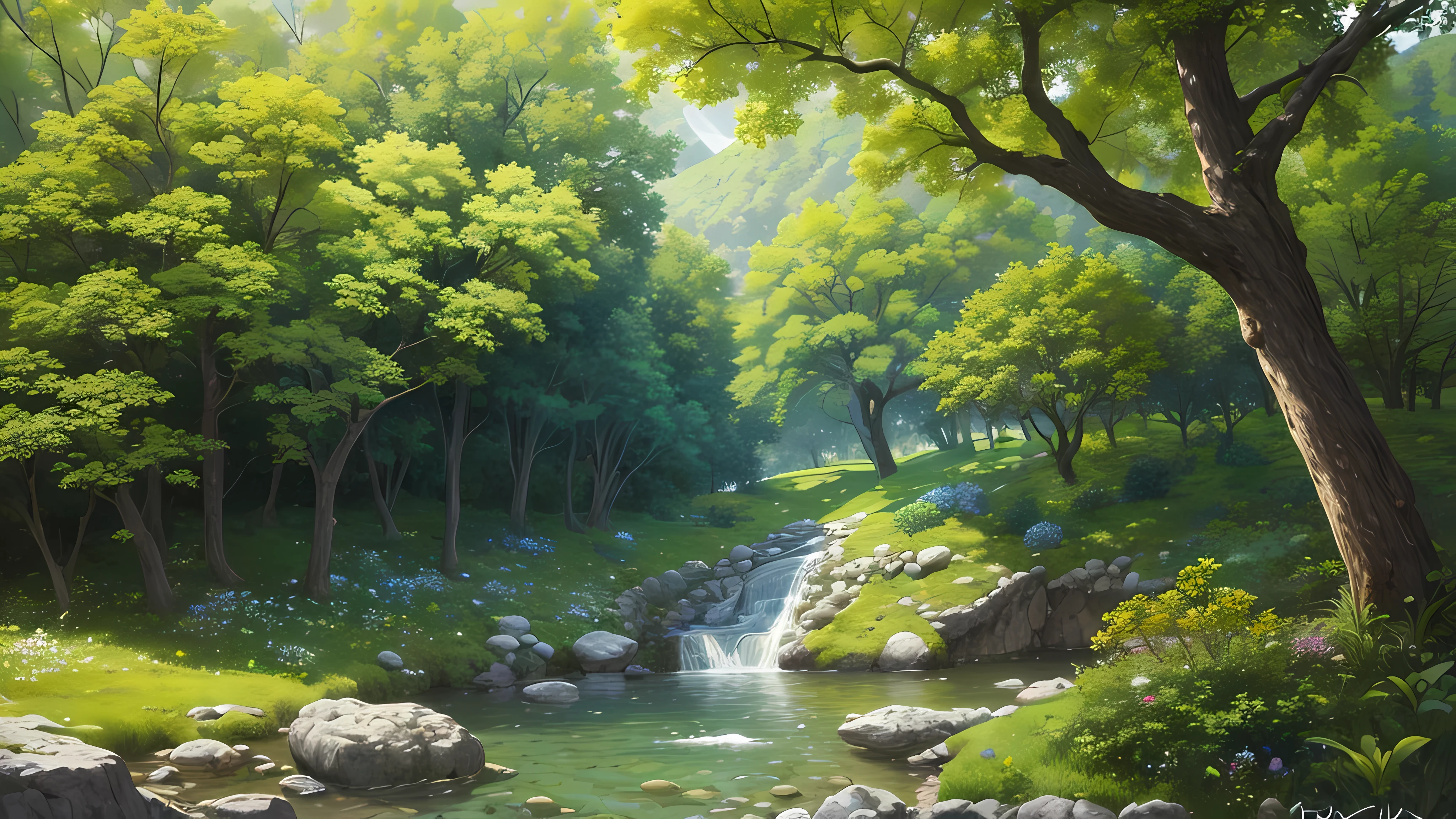 (masterpiece, best quality, high quality, high resolution:1.4), detailed, Extremely detailed, ambient soft lighting, 4K,
outdoor, (nature, oak forest:1.2), (rock:1.2), Montes, flowers, plant,