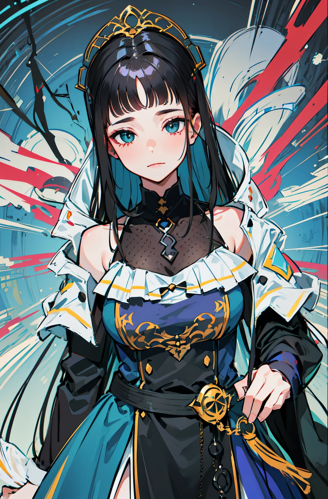 Lineart forte, detalhado, cabelo preto degrade vermelho