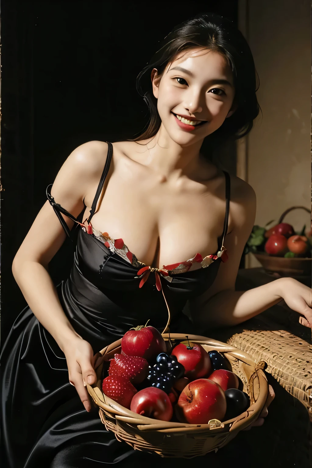 femele,Pure smile, Caravaggio's paintings,florals,fruits,Big breasts