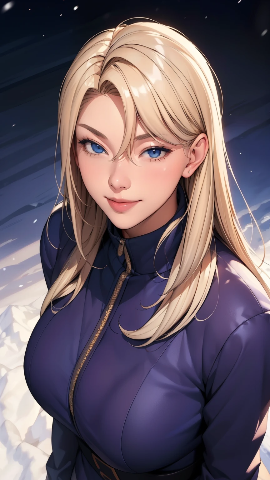(masterpiece), (best quality), 1girl, (perfect face:1.2), (beautiful face:1.2), platinum blonde hair, (from above, upper body:1.3), happy, light smile, looking at viewer, pose,
winter coat, outdoors, winter, snow, night time, intricate, depth of field, cinematic lighting,