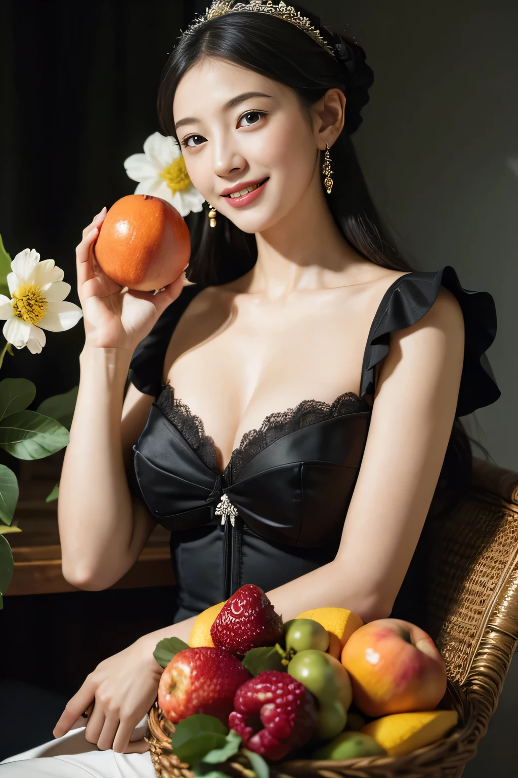 femele,Pure smile, Caravaggio's paintings,florals,fruits,Big breasts