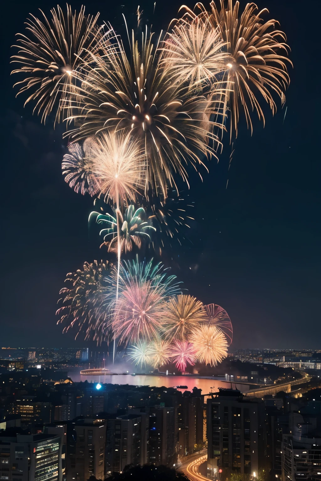 Subject description:A New Year's Eve poster,Celebrating the New Year as the theme。In the center of the poster a gorgeous firework,Colorful sparks bloom in the night sky,It symbolizes the hope and goodness of the New Year。烟花下方有一对happy crowd,他们手牵手dance to celebrate,express solidarity、emotions of joy and friendship。
Image quality:high definition,Delicate lines and colorake the whole picture vivid and realistic。
Scenes:海报中心的Fireworks bloom在黑暗的夜空中,Illuminating the surrounding people and buildings。There are men, women and children in the crowd,they laugh and dance,身上穿着Festive costumes,Show a lively and festive atmosphere。
composition:Place the fireworks in the center of the frame,The crowd distributed around the fireworks,形成一个圆形或者弧形的composition,Highlight the theme of fireworks and crowds。
Proportion:The overall screen layout mainly horizontal,可以根据需要选择适当的Proportion,Make the picture more coordinated and beautiful。
Prompt wordireworks bloom、happy crowd、Night city、dance to celebrate、Festive costumes、unity and friendship、new year wishes。