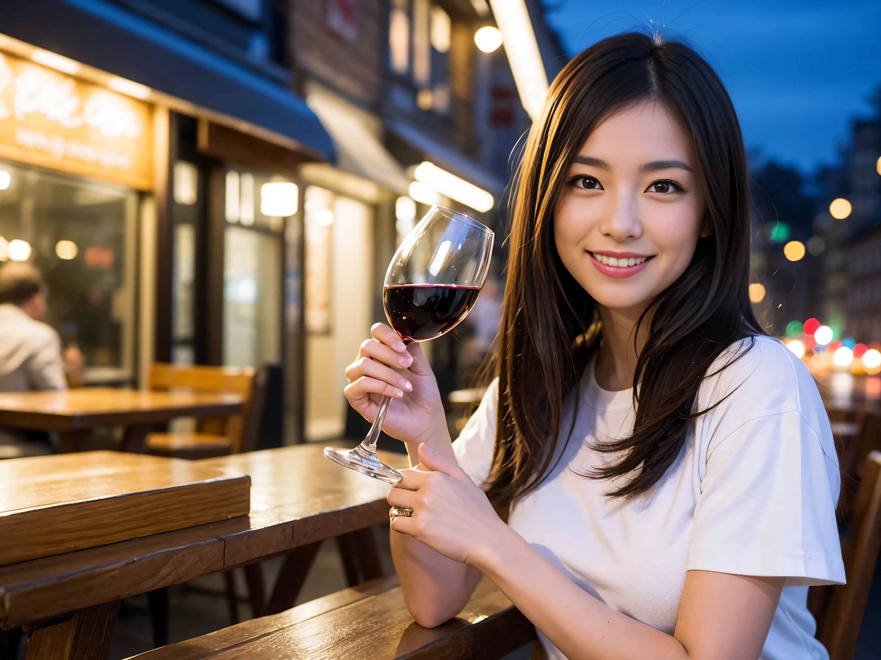 (64km race, ticker, highest quality, debris flies: 1.2), (reality, that&#39;reality的な: 1.37), pretty woman 1, (slim face), (slimボティ), (brown hair), (shortcut), Colombia、Brazilian、Japanese、Spaniard、Dutch、American、french、cheeks blush a little, (35 years old), 38 years old, alone, A beautiful and detailed night view spreads out outside the window..........., restaurant, wine glassに座って, At night, in a prominent place (from the Upper body) nova frog style, actress, model, Upper body, White wine, slim, wine glass, Very beautiful night view, 真ん中に置かれたwine glass, smile, (shy smile: 1.15), beautiful and detailed eyes, Upper body 全身, bust japan up, At night, short story, short story, actress, model, Upper body, White wine, slim, wine glass, Very beautiful night view, 真ん中に置かれたwine glass, smile,