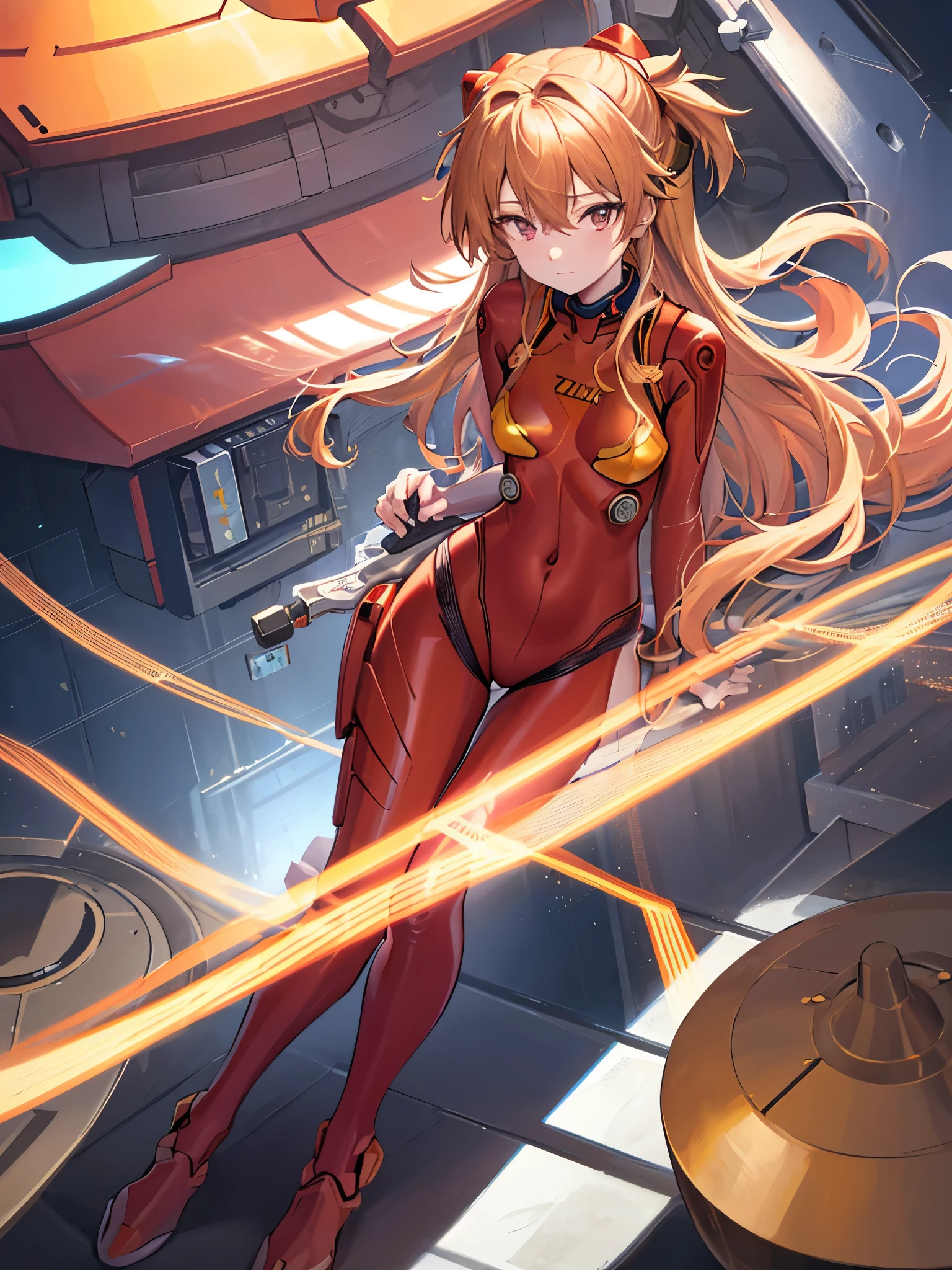 (Overhead view),dynamic angle,Super detailed, illustration, close up anus, straight, 1 girl, 
 ((Soulyu Asuka Langley, interface headset, Red bodysuit:1.4, blonde milf)),Her eyes shone like dream stars,(Shining eyes:1.233),(beautiful and detailed eyes:1.1),(Expressionless,closed mouth),(Standing mechanical room with tools and spaceship windows inside a white spaceship),
(night time:1.2),dream, [[delicate fingers and hands:0.55]::0.85],(detail finger),