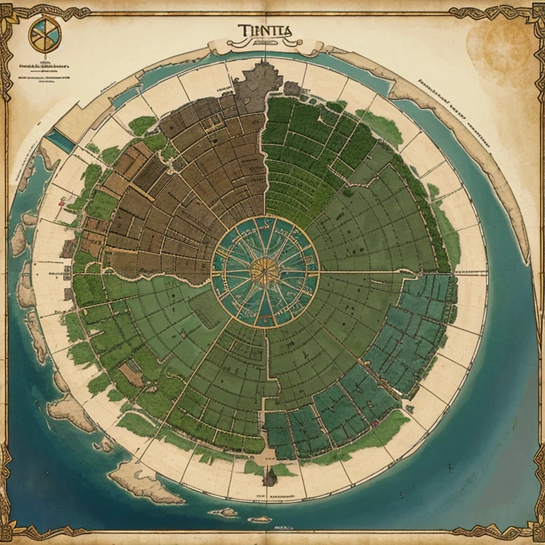 Make a fantasy map of a kingdom called Trinitas, where the richest area would be to the north and the south is poorer, the center among them being the commercial area