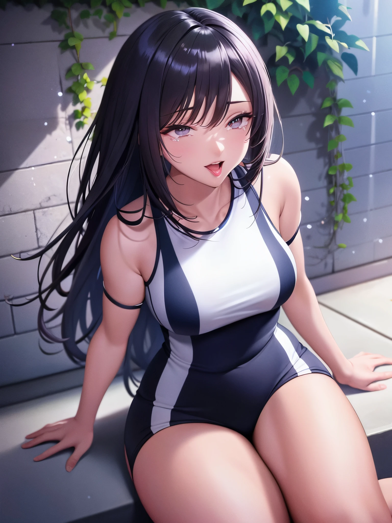 highest quality、Realistic、female、Japanese、zoom、cute、Gray Eyes、Chestnut Hair、Bonytail、swimsuit、slender、Small breasts
