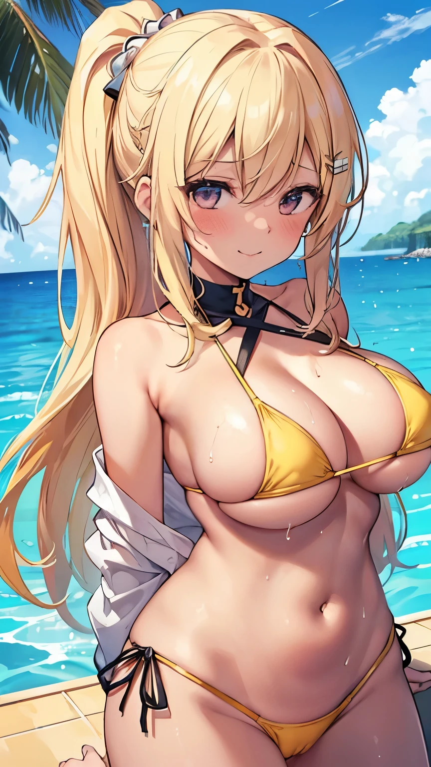  Bikini:1.5, golden bikini), Improve, (tanned skin), Poolside, sun, random hair color, Sweat,
break
huge breasts, open your mouth, smile, blush, (underboob), No bra, Stomach,
break
hetero, 1 boy, 1 girl, (:1.8, missionary:1.3), (vagina), , on a girl), NSFW,