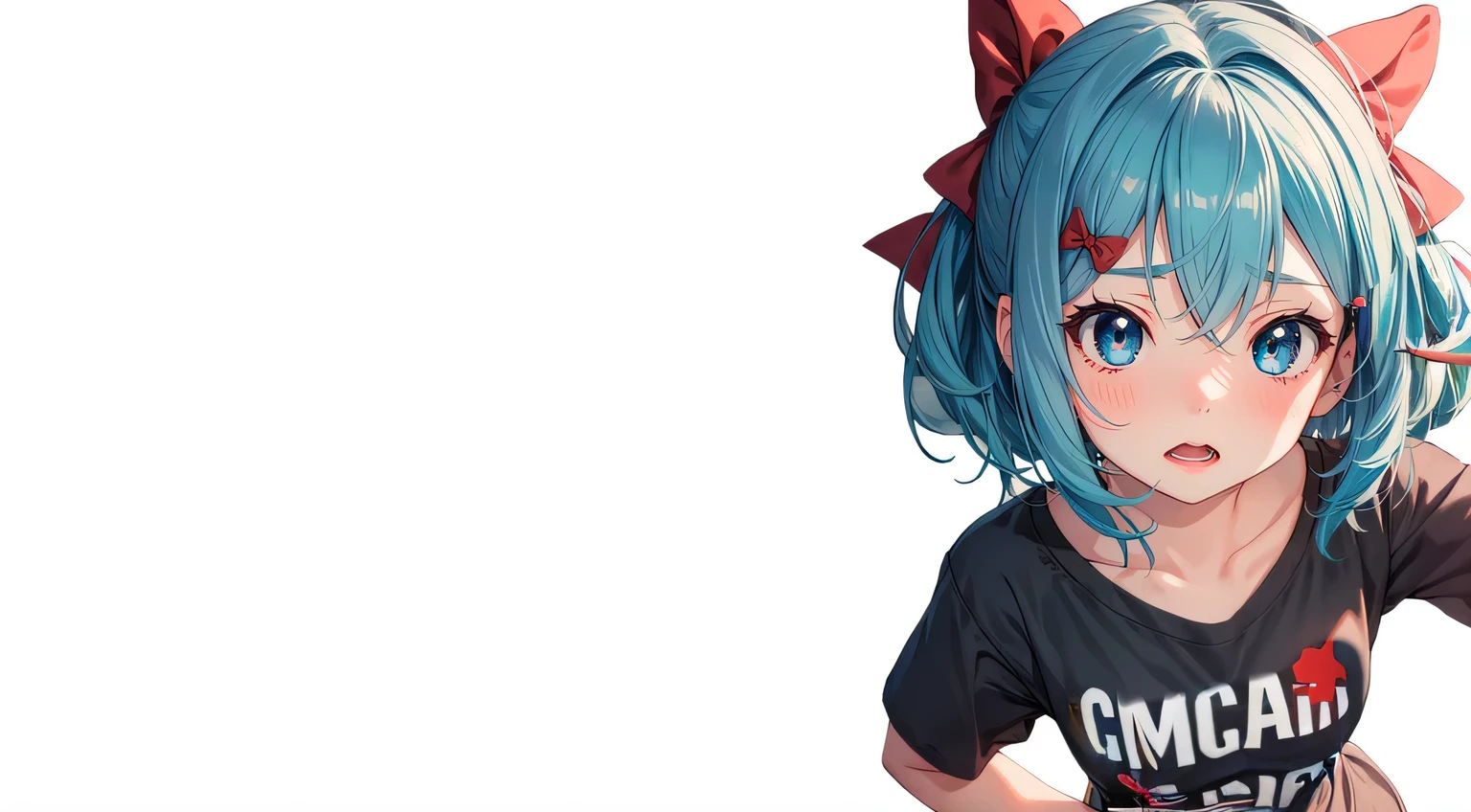 Red letter on a T-shirt, hand with red nails