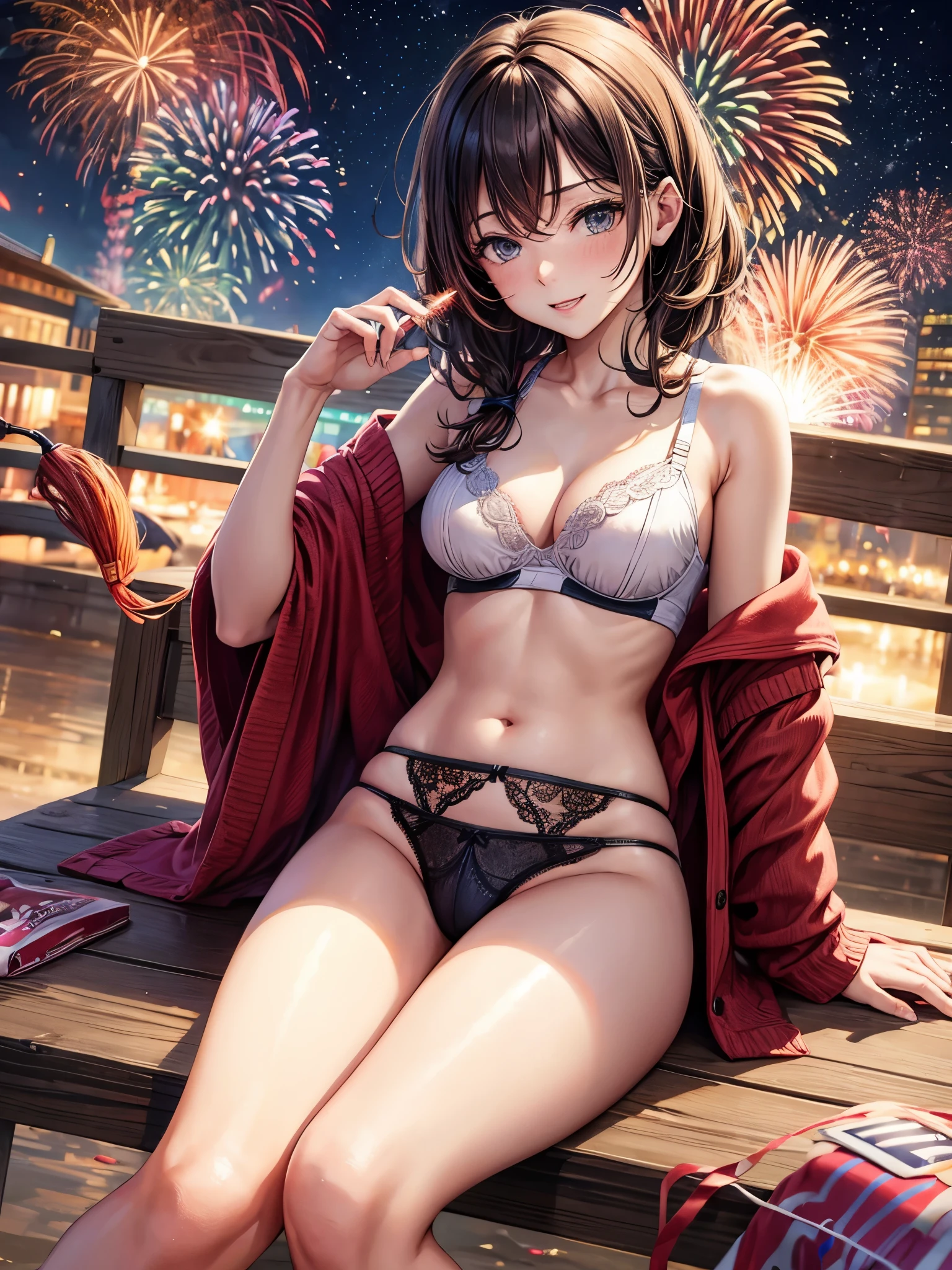 1  female　Coloring underwear　Fireworks Festival　laying on back