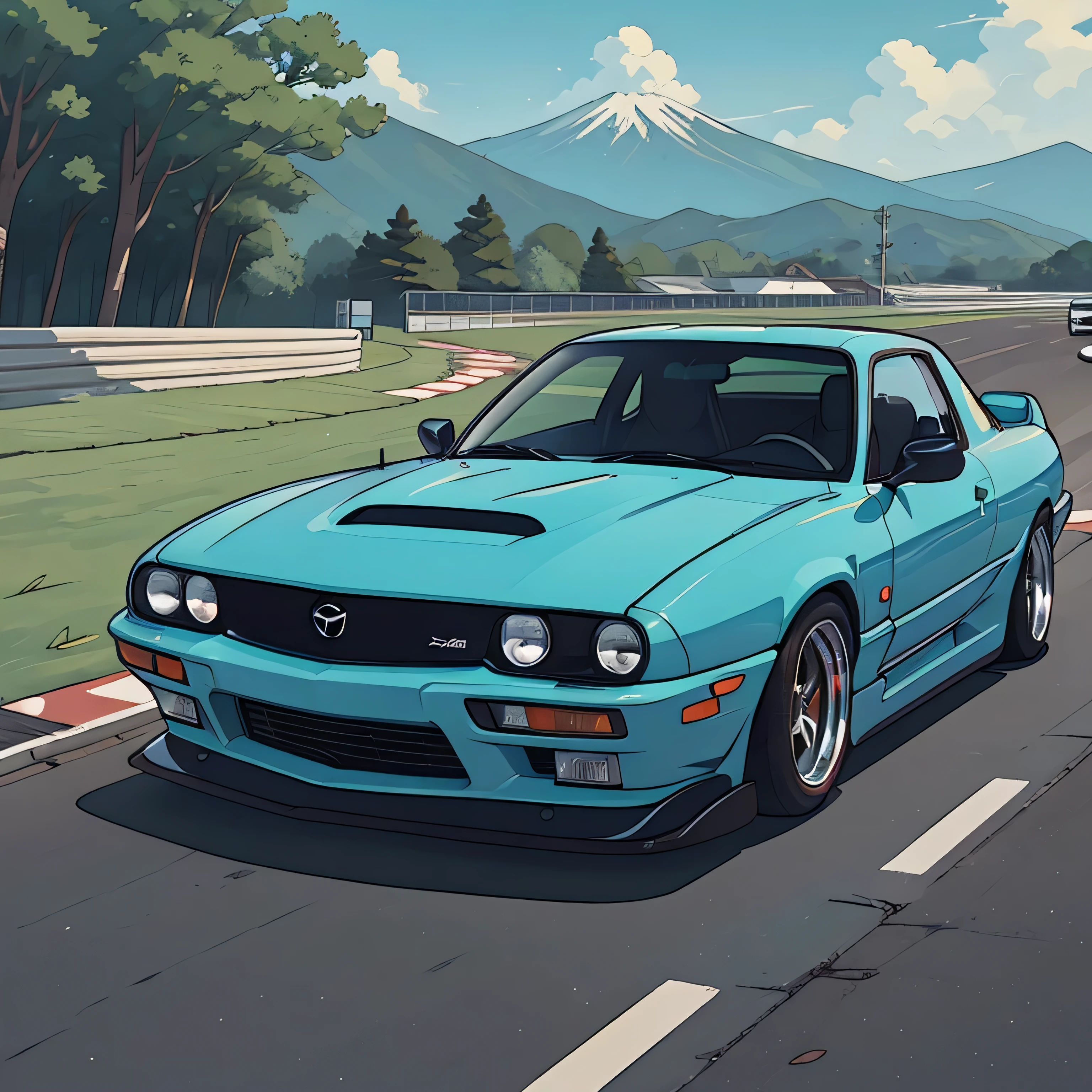 best quality, estilo anime, tuning carros, Carros japoneses, JDM, mazda, rx7, bluenavy car