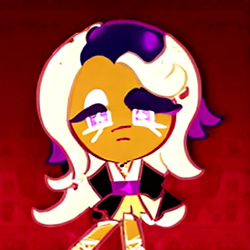 Black Cherry Lemonade Cookie, black hair, medium hair, wavy hair, blunt bangs over eyes, yellow kimono