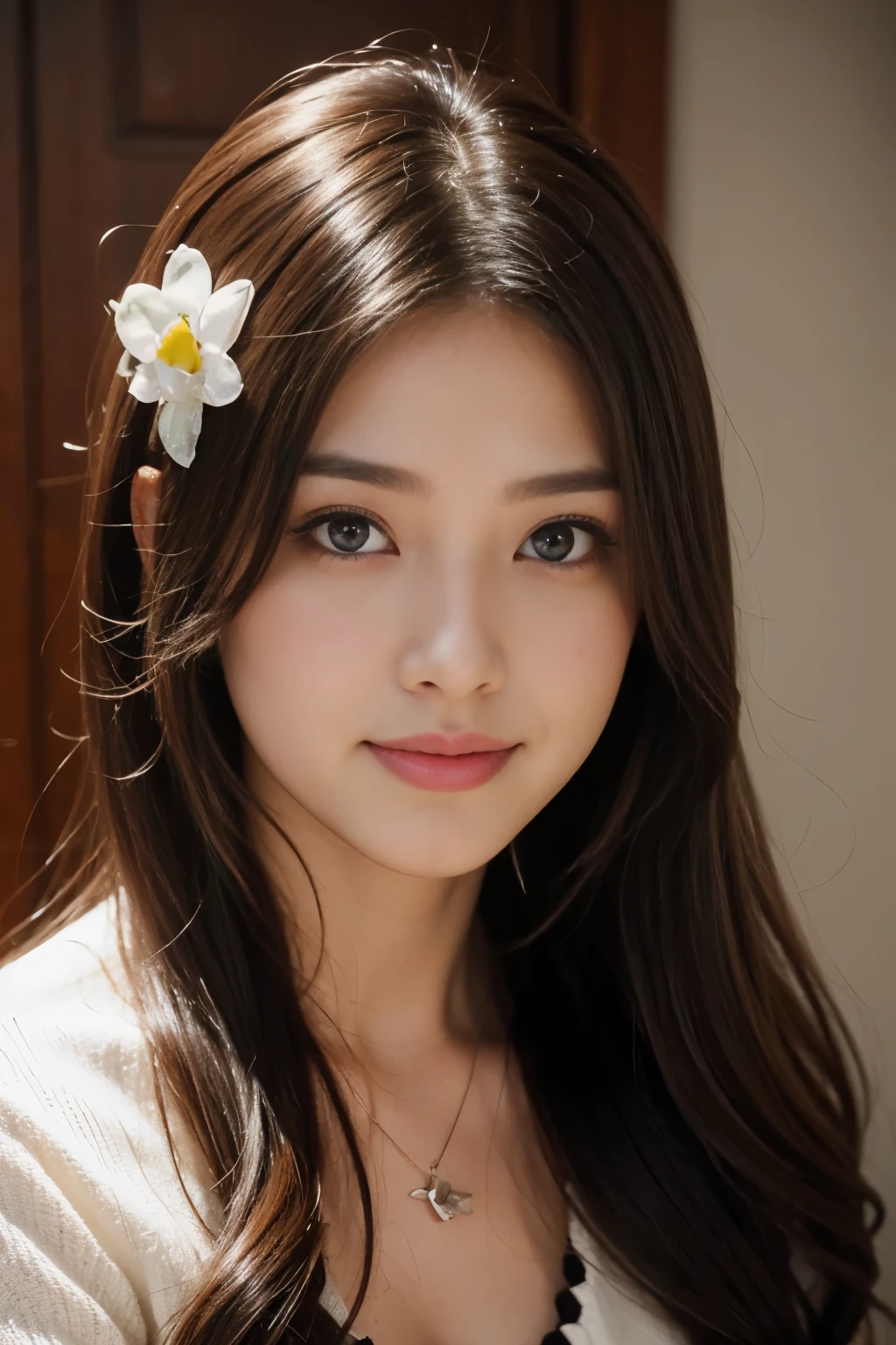 high quality, Portrait of a woman said to be the most beautiful woman in the world 1000 years from now, The world 1000 years from now, full-body portraits, Smile a little, a mole under the left eye, divine, awe, by yukisakura, awesome full color,
