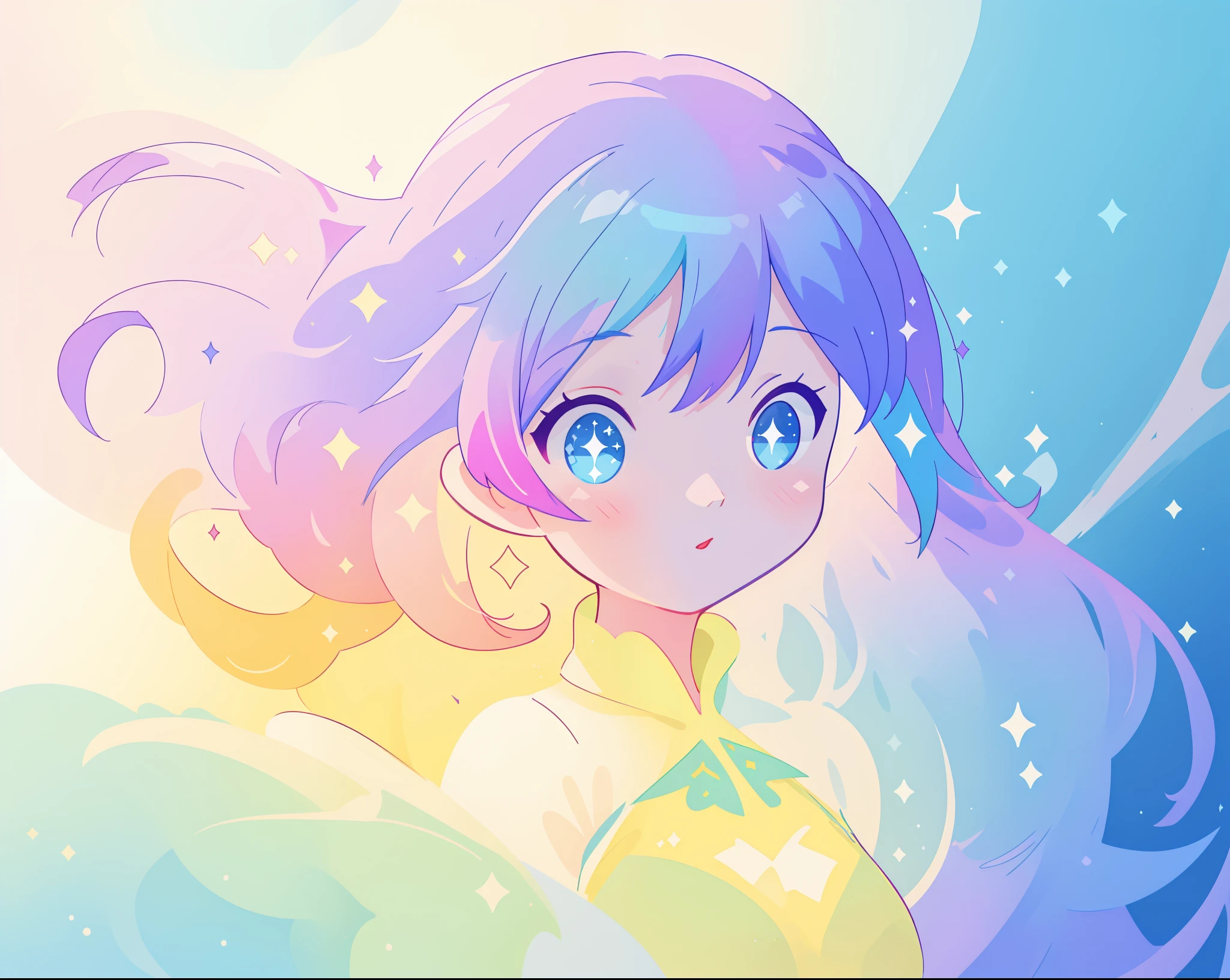 beautiful anime girl in colorful liquid dress, (((sparkling))), aqua mint blue and purple colors, vibrant pastel colors, (colorful), magical lights, sparkling lines of light, inspired by Glen Keane, inspired by Lois van Baarle, disney art style, by Lois van Baarle, glowing aura around her, by Glen Keane, jen bartel, glowing lights! digital painting, flowing glowing hair, glowing flowing hair, beautiful digital illustration, fantasia background, whimsical, magical, fantasy, beautiful face, ((masterpiece, best quality)), intricate details, highly detailed, sharp focus, 8k resolution, sparkling detailed eyes, liquid watercolor