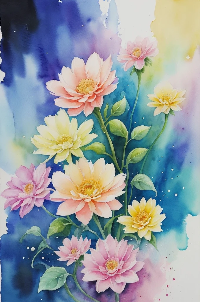 abstract watercolor art,gentle,painting,splashes,flowers, watercolor, art, close up, vivid colors
