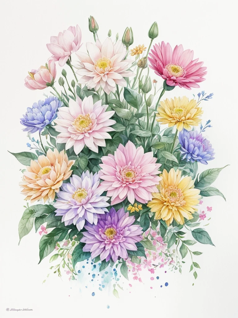 abstract watercolor art,gentle,painting,splashes,flowers, watercolor, art