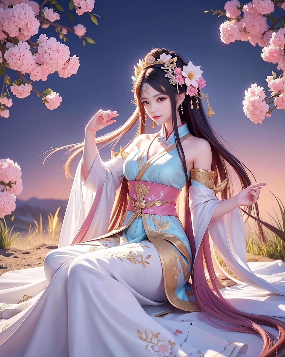 anime girl with long hair and flowers in her hair, beautiful fantasy empress, palace ， girl wearing hanfu, ((Beautiful Fantasy Empress Jan J, Written by Li Song, beautiful digital artwork, beautiful digital illustrations, beautiful character drawings, trending on cgstation, Beautiful artwork illustration, Gviz-style artwork, Gviz