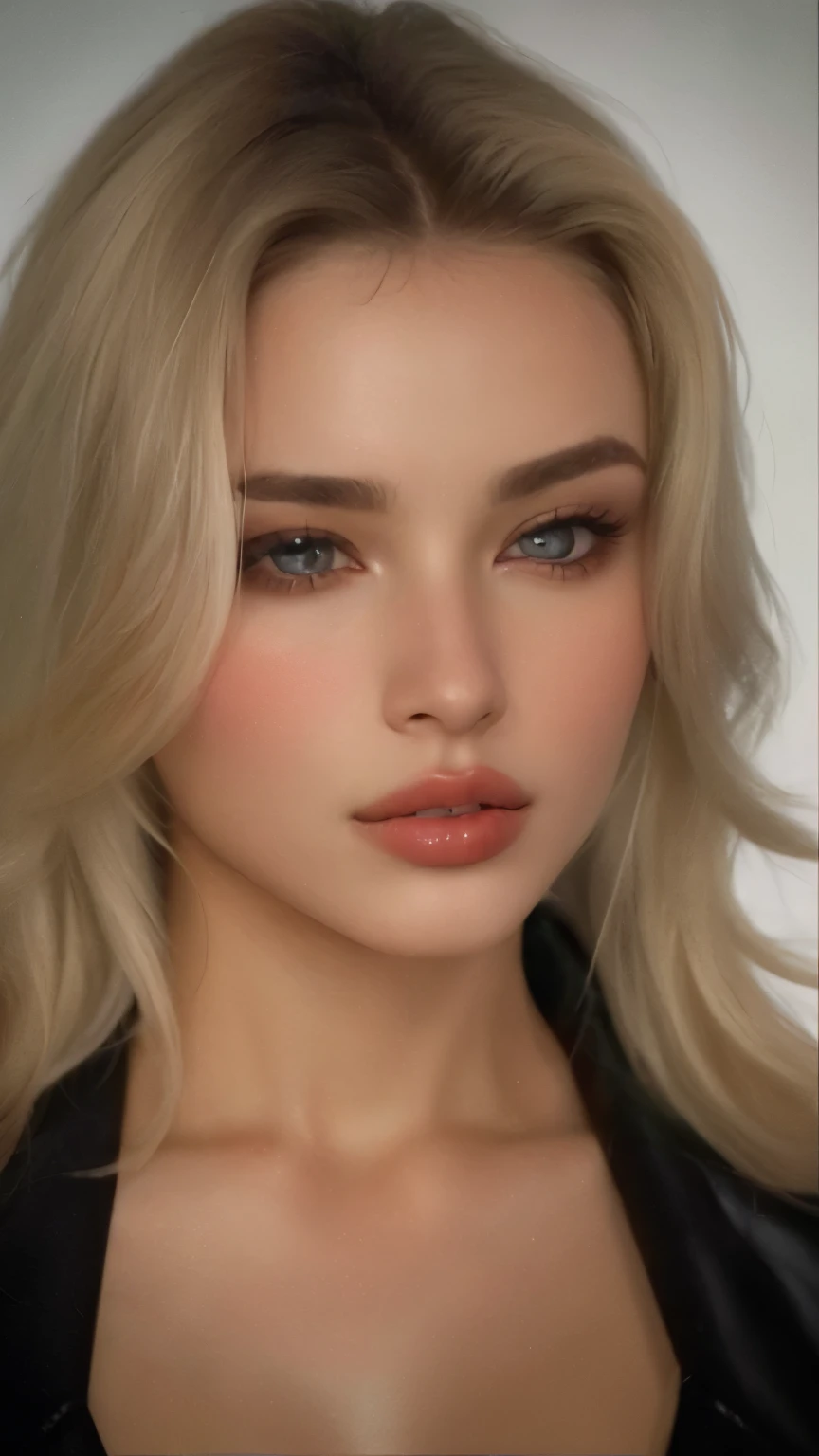 um close up de uma mulher com uma jaqueta preta e um top preto, face like exposed ester, rosto perfeito ), flawless face, Retrato de Sophie Mudd, rosto perfeito!!, labios finos, rosto perfeito, rosto perfeito!!!, sensual lips :5 elegante, perfect lips, rosto sexy, beleza de cair o queixo, beleza de cair o queixo