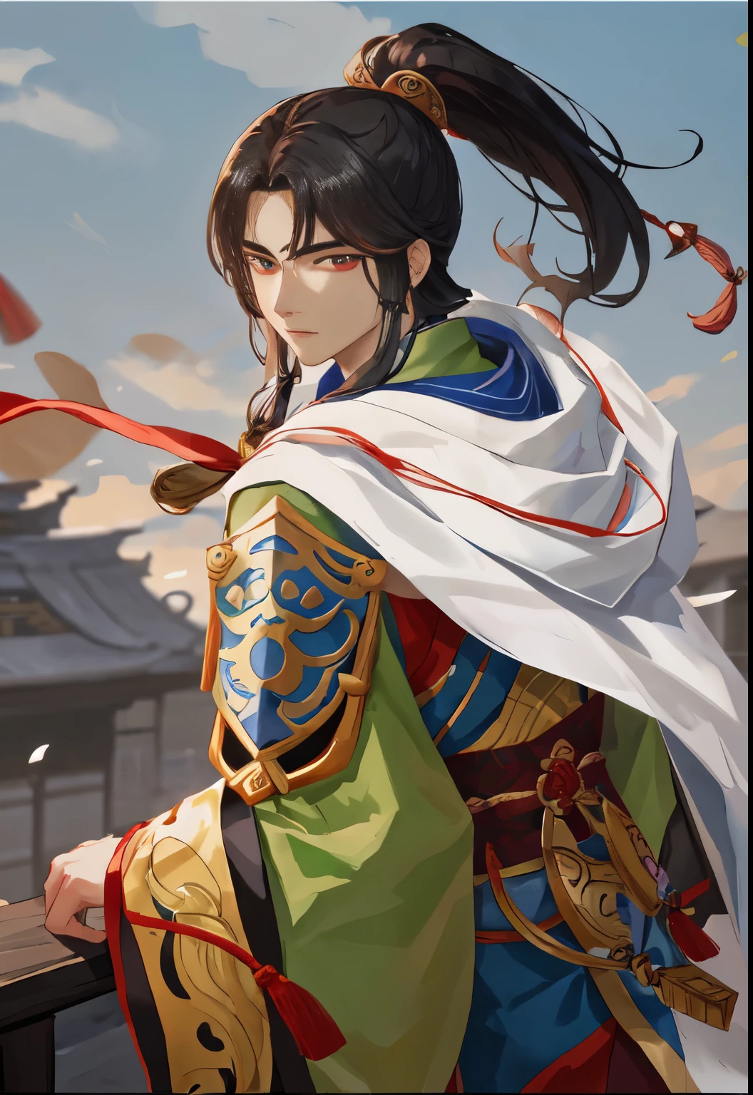 long hair、White cloak、Anime characters holding swords, zhao yun, heise jinyao, author:Yang Jie, Inspired by Bian Shoumin, inspired by Guan Daosheng, Inspired by Zhao Yuan, g liulian art style, inspired by Li Rongjin, Inspired by Huang Shen, bian lian,three kingdom,Unparalleled in the Three Kingdoms,handsome guy