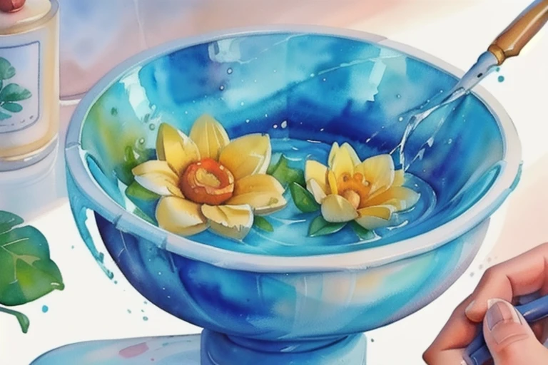 watercolor art, painting, splashes, flowers, watercolor, art, close up, fisheye view, vivid colors
