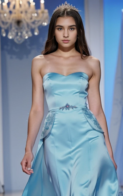 un primer plano de una mujer con un vestido azul parada frente a una puerta, traje azul, lorena avarez, traje sexy, very traje sexy, traje ajustado, mirada sexy, cintura delgada y caderas gruesas, 24 year old female model, usando ropa ajustada, vistiendo top corto y minifalda, , pale traje azul