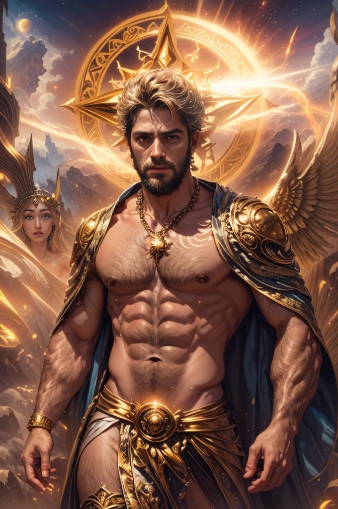 um retrato de(( um homem )) com barba, ((pernas musculosas)), ((peitoral forte e largo))in high definition, em 8K de ((um homem)) de 18 anos, (( Homem)), Deus do Mar, Deus do Oceano, Luthien, arte de deus, Deus da mitologia grega, Deus da Lua, Deus do amor e da paz, deus bonito, Mitologia do Deus da Terra, o deus Eros, Um retrato impressionante de um deus, Frank Kelly Freas, Estilo Karol Bak, ((beautiful face)), Ultra Definition, melhor qualidade, 32k ultra , Ultra HD