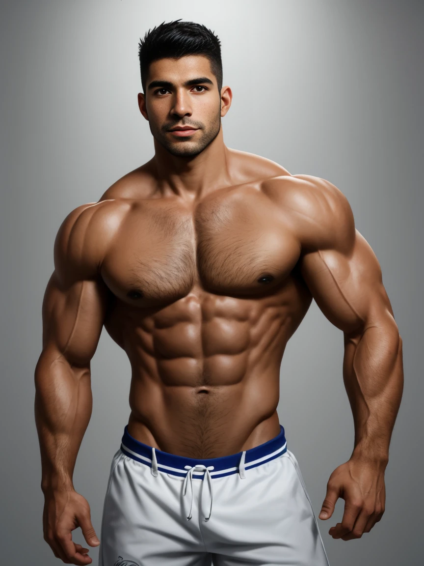 Muscular latin man with perfect body full body detailed hands