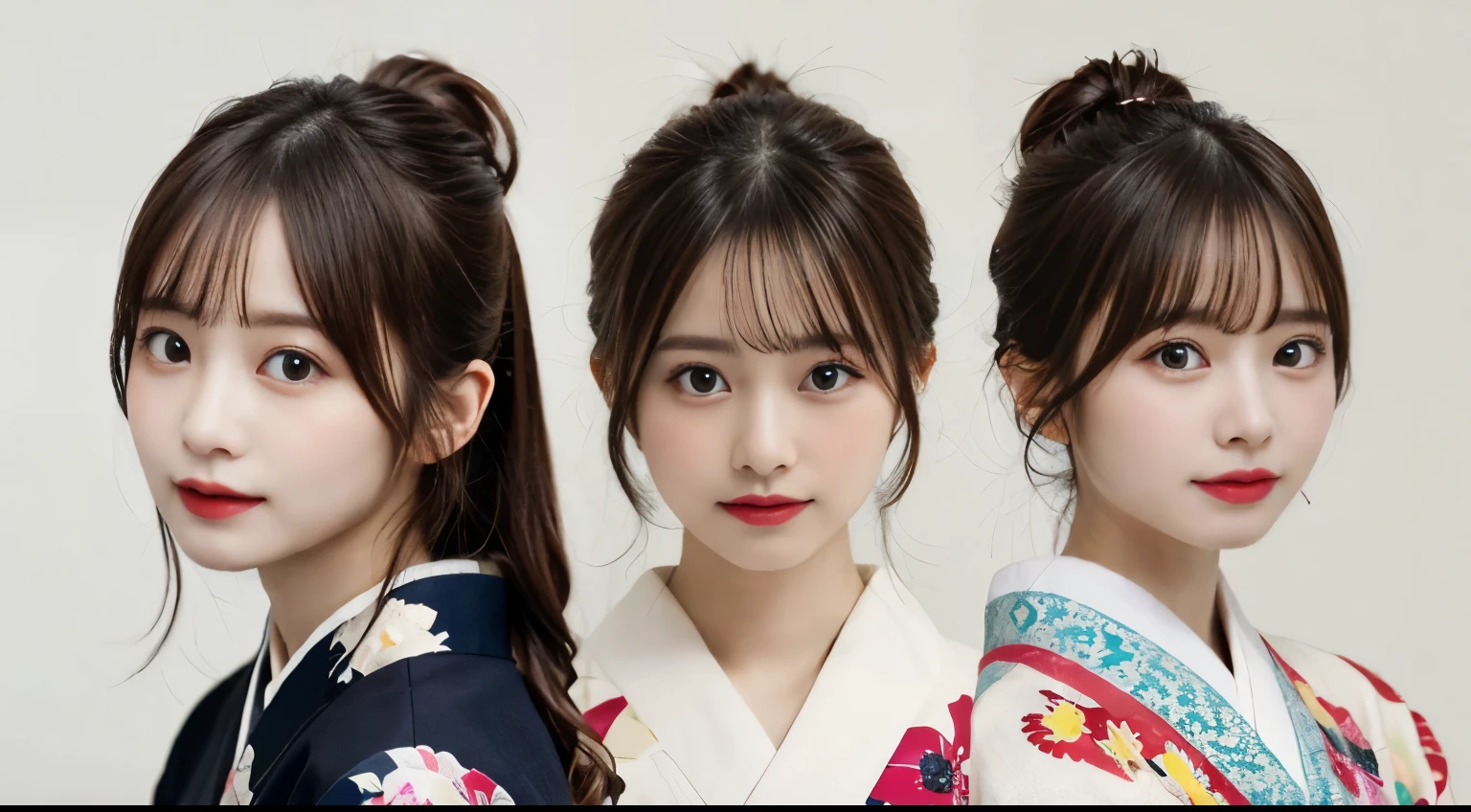 muste piece, best quality, illustration, Super detailed, fine details, High resolution, 8K Dende Wallpaper, perfect dynamic composition, beautiful detailed eyes, She wears a kimono,medium hair,natural color lip, shy smile,Harajuku style、20 year old girl、There is only one person, bust up photo、cute type、looking at camera、C Cup、brown hair、pure white background、white background、background white、Copy Space
