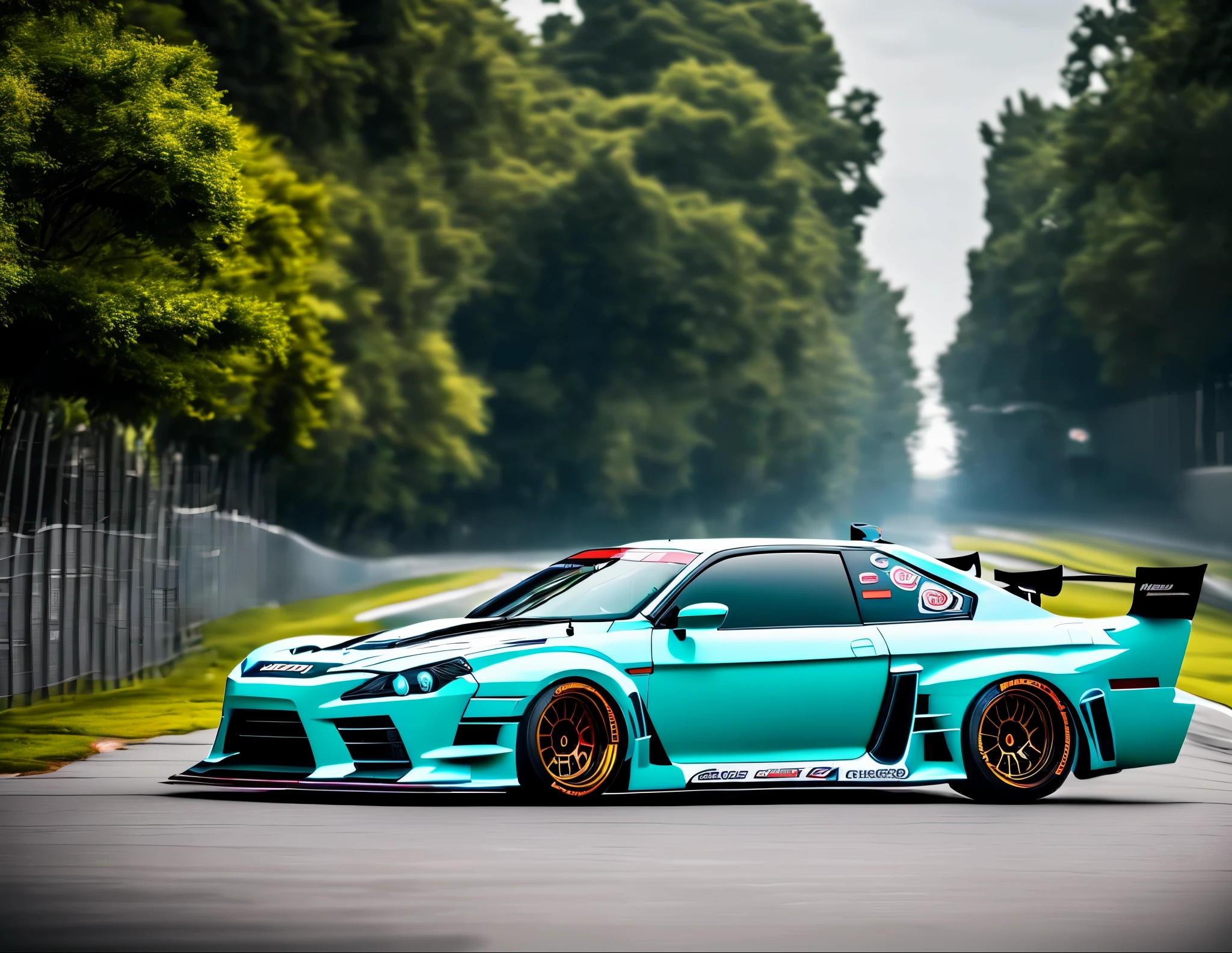 (best quality, 4k, 8k, highres, masterpiece:1.2), ultra-detailed, ((a beautiful street racing car)), ((cyan)), ((JDM type)), ((fully detailed))