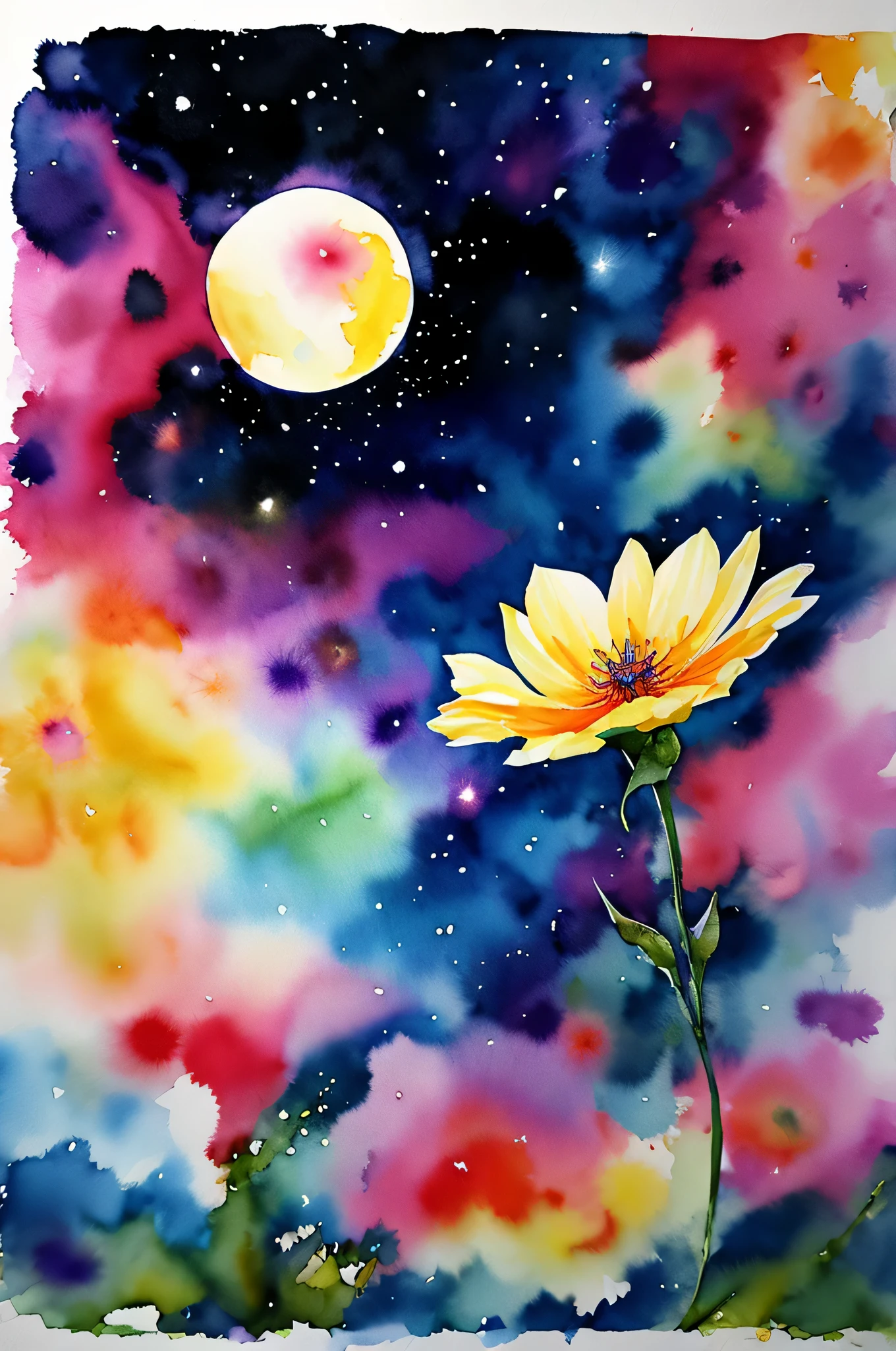 abstract steampunk wolf, fantasy flower garden, red and blue, on watercolor insane paint of black canvas, detailed, fine touch, watercolor of true masterpiece,