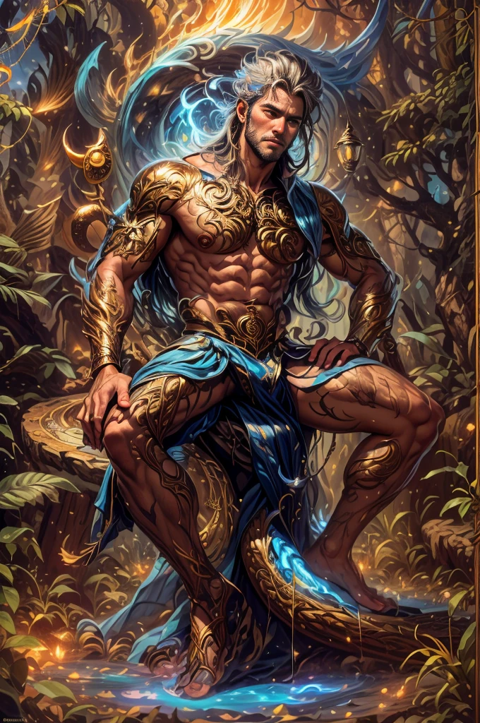 um retrato de(( um homem )) com barba, ((pernas musculosas)), ((peitoral forte e largo))in high definition, em 8K de ((um homem)) de 18 anos, (( Homem)), Deus do Mar, Deus do Oceano, Luthien, arte de deus, Deus da mitologia grega, Deus da Lua, Deus do amor e da paz, deus bonito, Mitologia do Deus da Terra, o deus Eros, Um retrato impressionante de um deus, Frank Kelly Freas, Estilo Karol Bak, ((beautiful face)), Ultra Definition, melhor qualidade, 32k ultra , Ultra HD