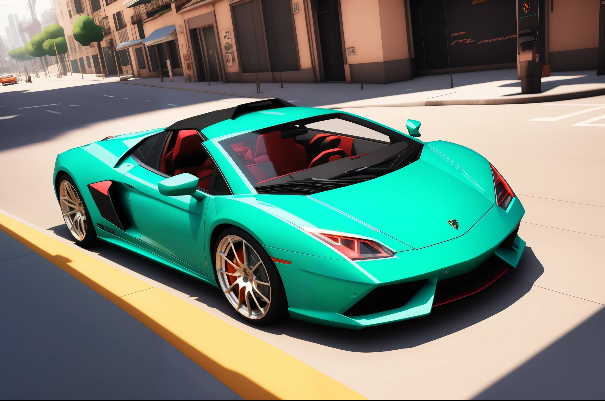 arafed carro esportivo parked on the side of the road in a city, bold Lamborghini style, rastreamento de raios octanos, Lamborghini, car trading game, carros realistas, GTA 6 style, rastreamento de raio ativado, GTA 6 leak, GTA 6 gameplay, colorful vivid octane rendering, raytracing hiper fotorrealista, rastreamento de raio x, carro esportivo, carro esportivo, gta vi, GTA 6
