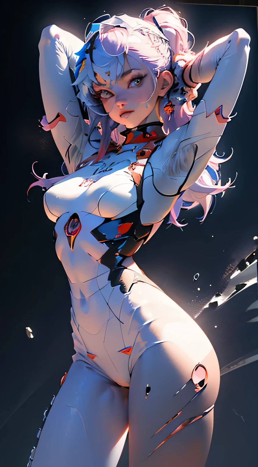 ((highest quality)), ((masterpiece)), (become familiar with: 1.4), (absurd), light-skinned ta with micro bikini, Genesis evangelion neon style clothing, red and white stripes, A white star on a blue arm, 2 pieces clothing, colored hair, arm tattoo, cybernetic hands, pastel, Centered, Scale to fit, HDR (high dynamic range),ray tracing,NVIDIA RTX,super resolution,unreal 5,dispersed underground, PBR texture, Post-processing, anisotropic filtering, written boundary depth, maximum clarity and sharpness, multilayer texture, Albedo and specular maps, surface shading, Accurate simulation of light-matter interactions, perfect proportions, octane rendering, two-tone lighting, wide aperture, Low ISO, White balance, Rule of thirds, 8,000 students, Crysisnanosuit