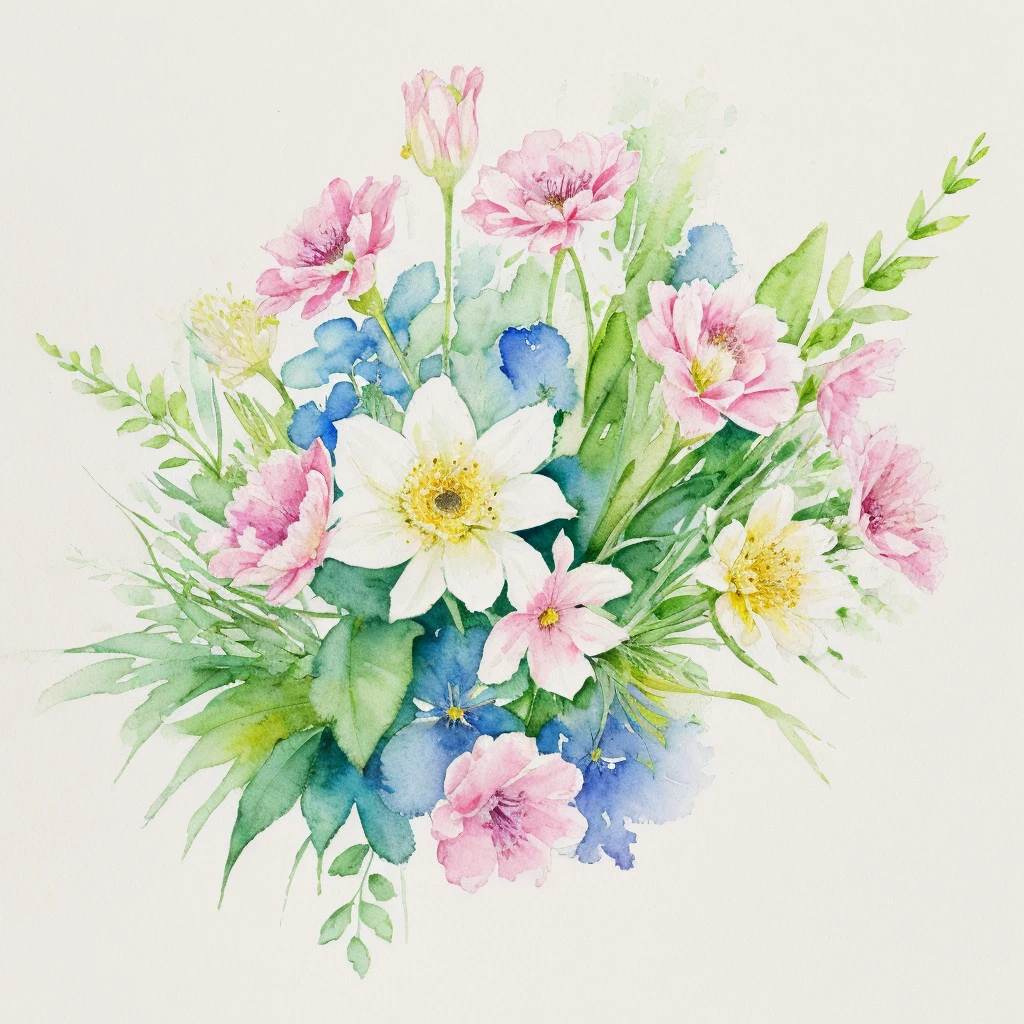 (best quality,4k,8k,highres,masterpiece:1.2),ultra-detailed,,watercolor flowers,soft and delicate petals, vibrant colors, intricate details, fine brushstrokes, elegant composition, natural and flowing shapes, transparent and translucent effects, organic and graceful forms, realistic watercolor texture