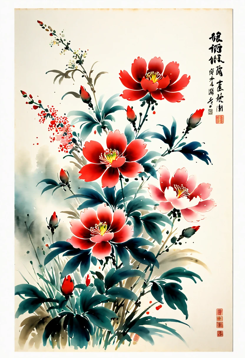 Watercolor Flowers, by zhang daqian, (best quality, masterpiece, 8k:1.3)