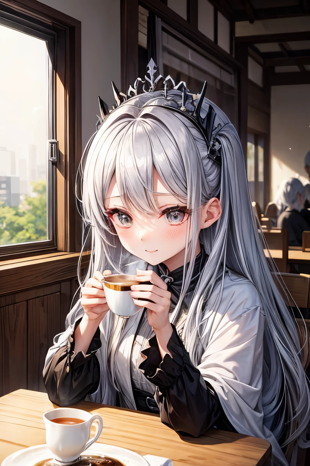 silver hair、Drinking black tea、cute、Queen