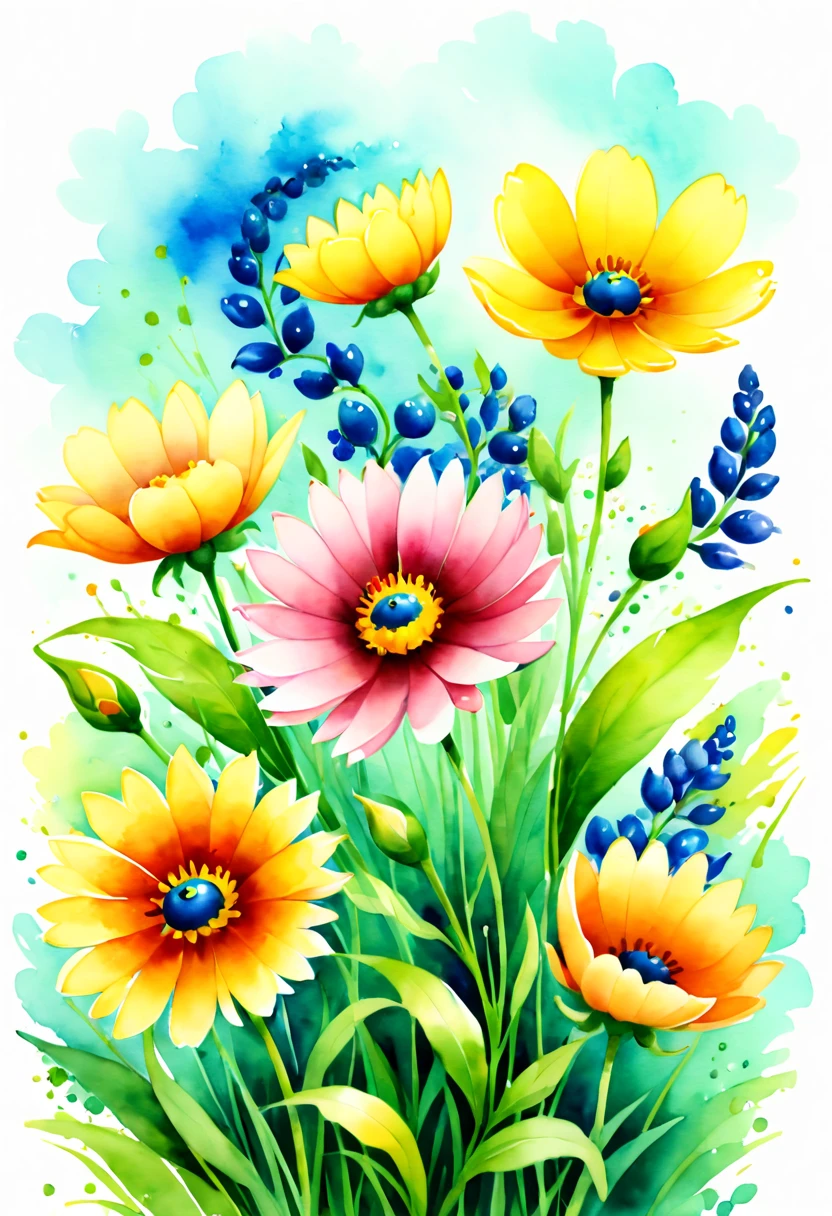 (Watercolor painting:1.4), Flowers, (inspired by Zootopia:0.4), chiaroscuro, symmetrical, (best quality, masterpiece, Representative work, official art, Professional, 8k:1.3)