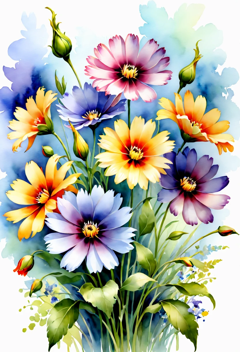 Watercolor Flowers, by Carne Griffithest quality, masterpiece, Representative work, official art, Professional, 8k:1.3)