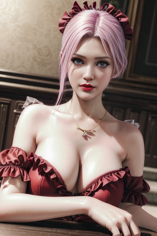 1girl,Elise,(Wearing ruffles-kimono),go down the stairs,jewelry,Tattoos,(((red-lips))), slightly parted lips,  smile, , clavicle,charming body,huge breasts,Charming cleavage,((8k, RAW photos, top quality, masterpieces), high-definition RAW color photos professional close-up photos, (realistic, photorealism: 1.37), (highest quality), (best shadows),  ((, , ultra high resolution, high-definition CG unified 8K wallpapers, physically based rendering, movie lighting),