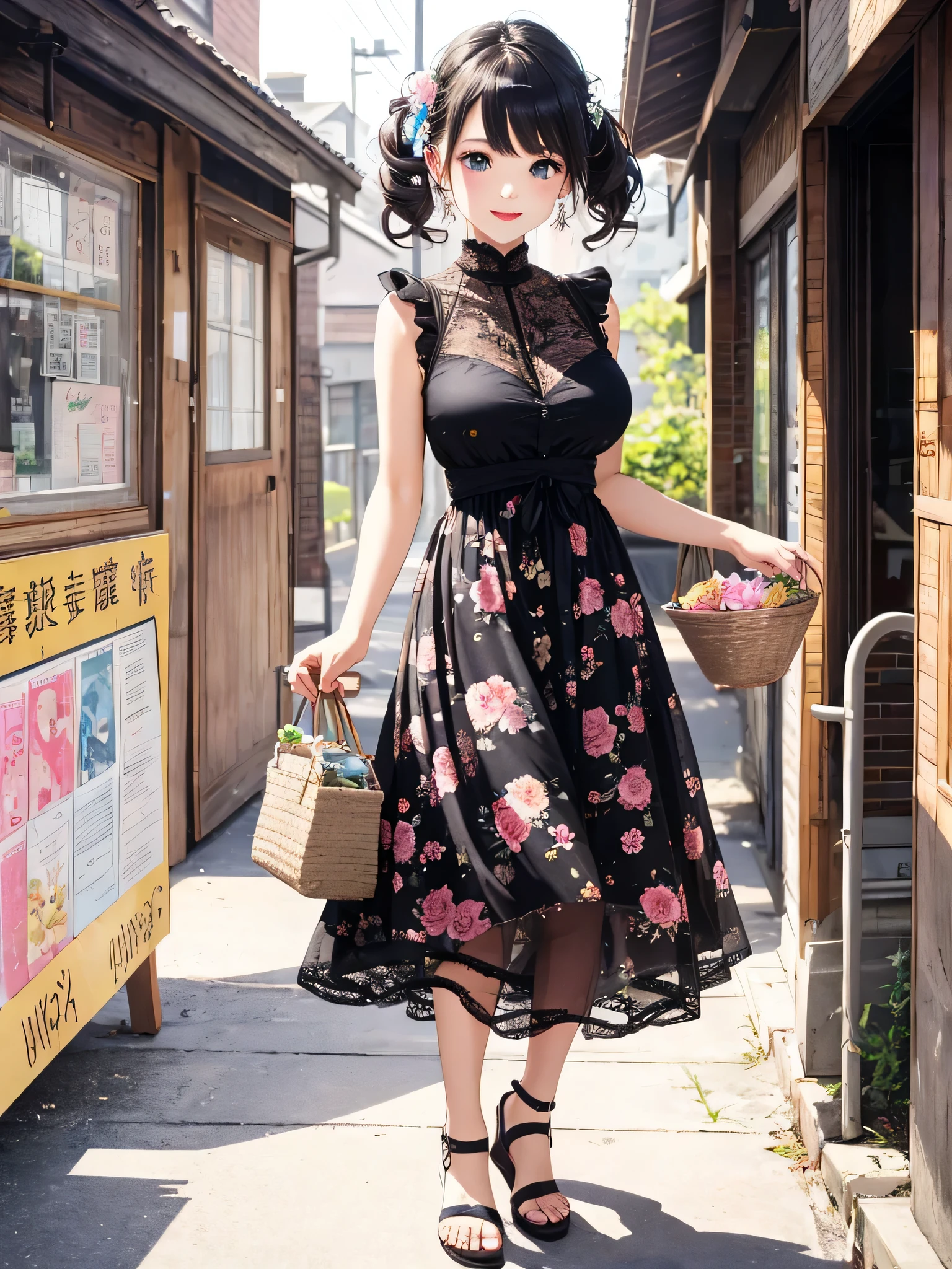 (8K, RAWphotograph, highest quality, masterpiece:1.2), 高精細な RAW カラーphotograph,
18 year old beautiful girl,photograph,realistic,whole body,intricate details,perfect skin,huge breasts,cute hairstyle,
Feminine and romantic one-piece style,
Choose a flared skirt or maxi dress, Choose linen or chiffon fabrics with soft colors.。,
Pair your feet with heeled sandals or espadrilles..、Emphasize your femininity with basket bags and ribbons。,
pastel colors and floral patterns、Incorporating lace and frill details creates an elegant and cute impression..。,This is a coordination that is typical of a young teenage woman..々You can bring out your charm and cuteness。,
Material and coloring、Incorporating a trendy feel、We recommend choosing details that express your individuality..。,
accessories and hairstyles too、Enjoy your own style by adjusting makeup and other points..。,