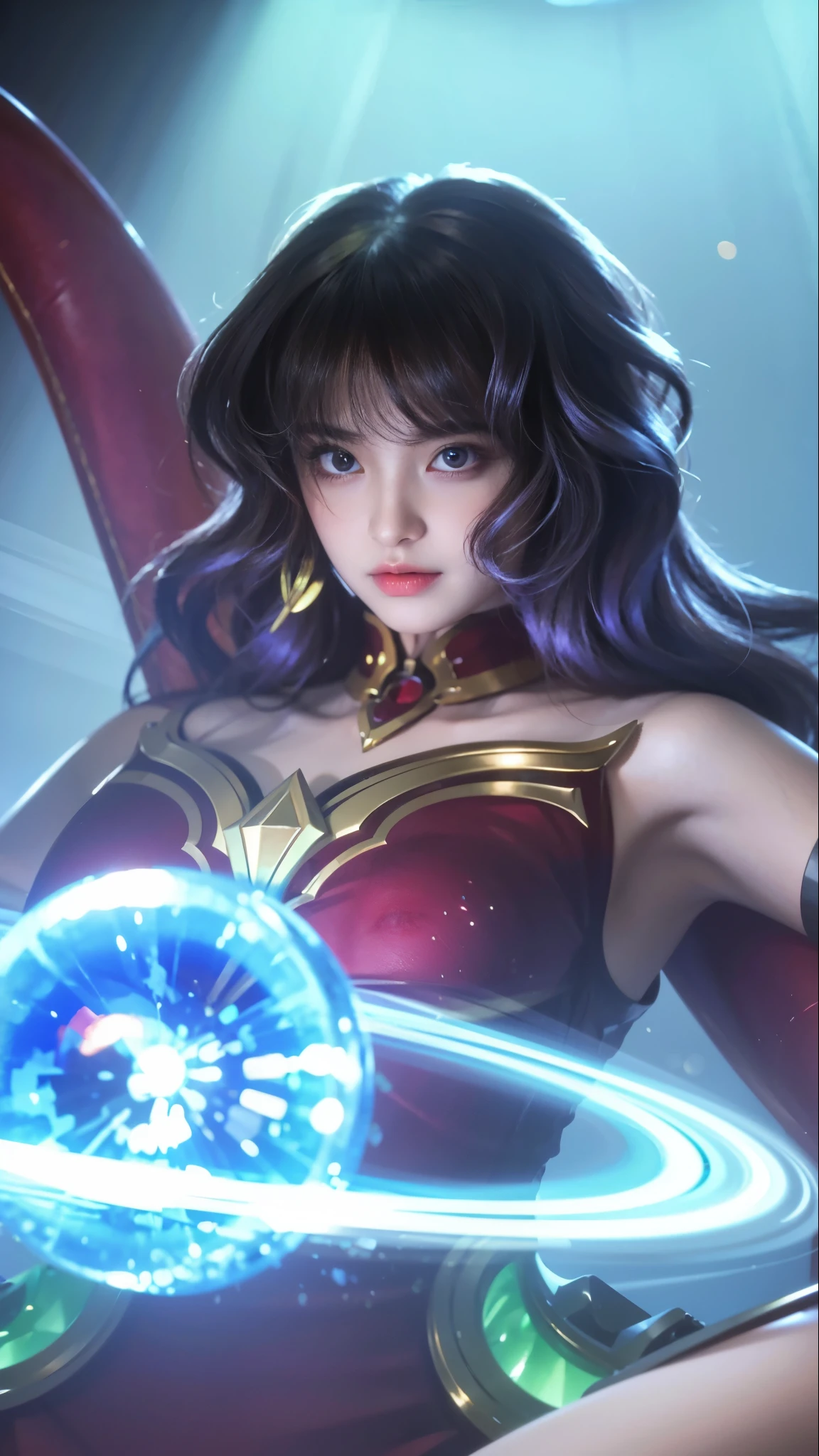 Illustrate Quinn from League of Legends in her Star Guardian skin, adorned in a magical girl-inspired outfit with bright, cosmic colors and star motifs. Capture the moment she uses her Behind Enemy Lines ultimate, transforming into a streak of light as she soars across the battlefield with Valor
