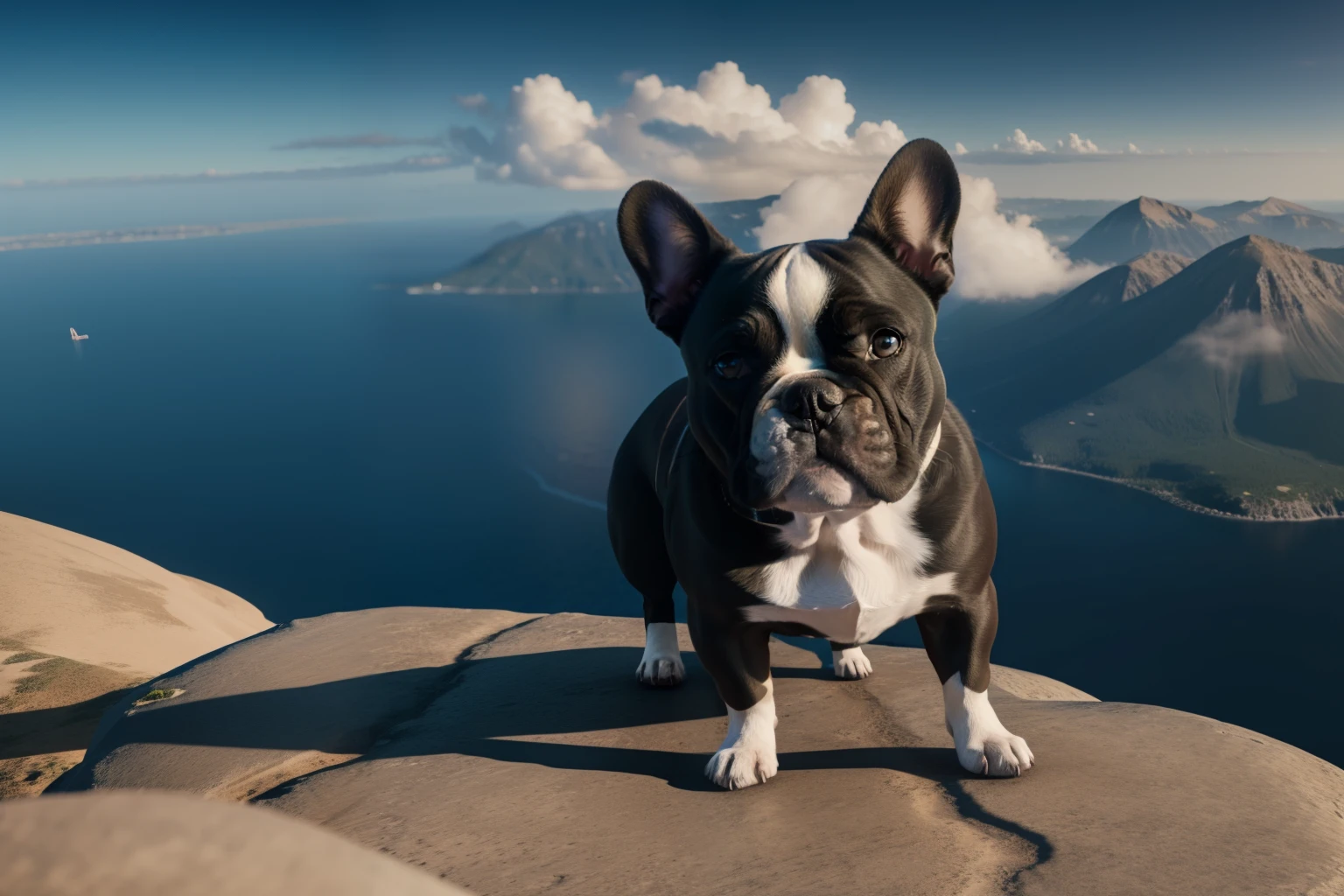 french bulldog, captain america, Klaren Mecha-Planetenhintergrund, Stereoskopischer Effekt, 3D-gerendert, (Beste Illustration), (super detaillierter CG), Digitale Malerei, Eyes of the Milky Way, Ultra-Definition, --ios 120, Akribischer Ausdruck, HDR, Extrem hohe Detailgenauigkeit, Unreal-Engine, satte Farben, Oktan-Rendering, 8K