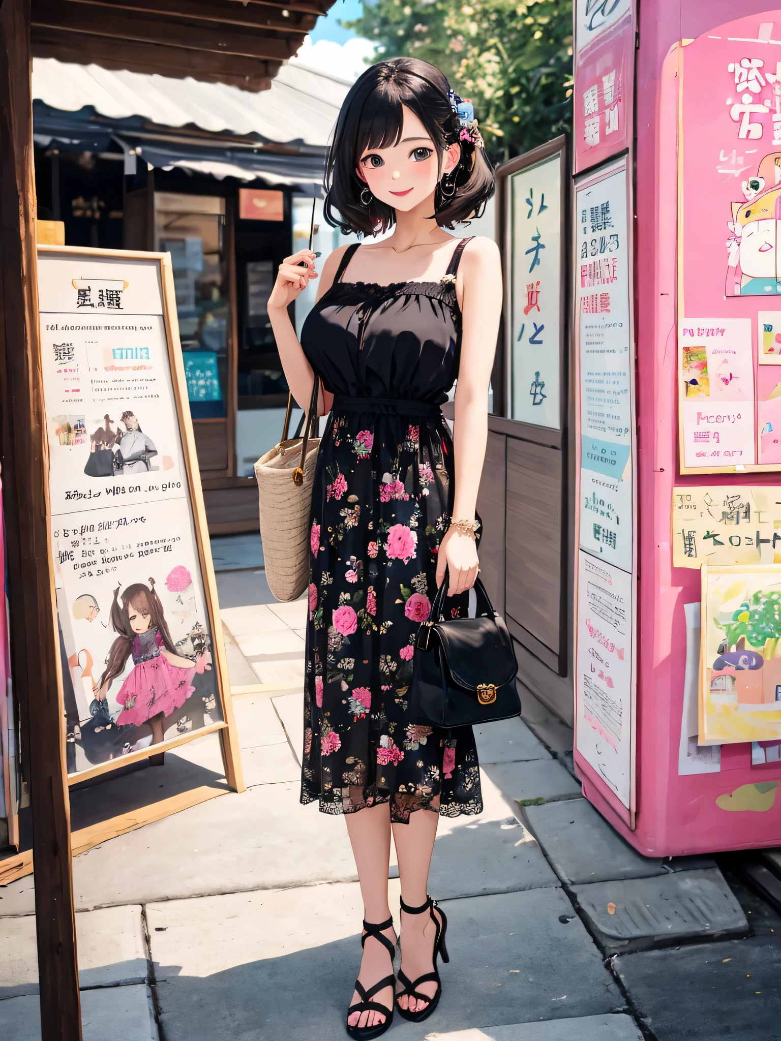 (8K, RAWphotograph, highest quality, masterpiece:1.2), 高精細な RAW カラーphotograph,
18 year old beautiful girl,photograph,realistic,whole body,intricate details,perfect skin,huge breasts,cute hairstyle,
Feminine and romantic one-piece style,
Choose a flared skirt or maxi dress, Choose linen or chiffon fabrics with soft colors.。,
Pair your feet with heeled sandals or espadrilles..、Emphasize your femininity with basket bags and ribbons。,
pastel colors and floral patterns、Incorporating lace and frill details creates an elegant and cute impression..。,This is a coordination that is typical of a young teenage woman..々You can bring out your charm and cuteness。,
Material and coloring、Incorporating a trendy feel、We recommend choosing details that express your individuality..。,
accessories and hairstyles too、Enjoy your own style by adjusting makeup and other points..。,