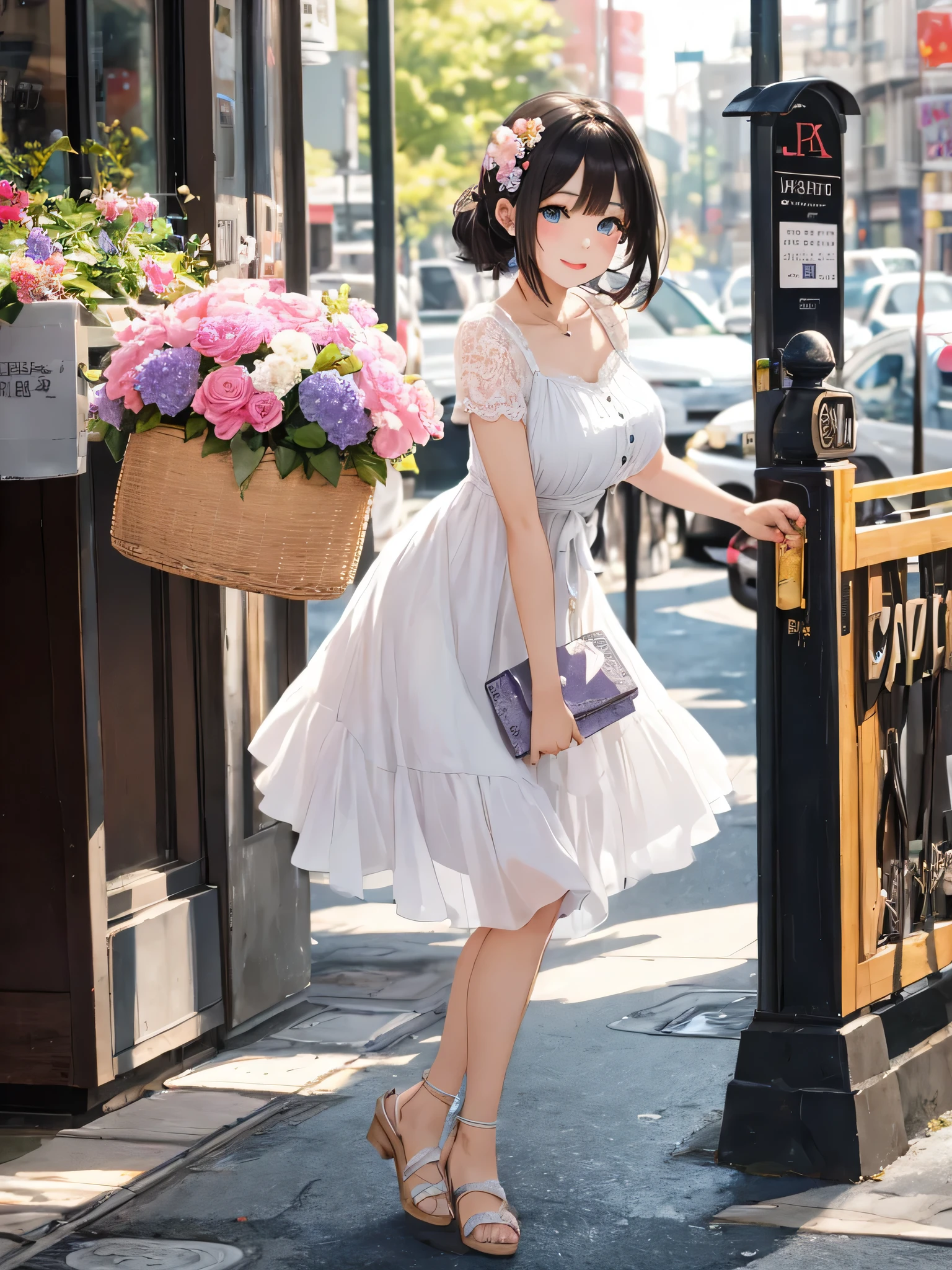 (8K, RAWphotograph, highest quality, masterpiece:1.2), 高精細な RAW カラーphotograph,
18 year old beautiful girl,photograph,realistic,whole body,intricate details,perfect skin,huge breasts,cute hairstyle,
Feminine and romantic one-piece style,
Choose a flared skirt or maxi dress, Choose linen or chiffon fabrics with soft colors.。,
Pair your feet with heeled sandals or espadrilles..、Emphasize your femininity with basket bags and ribbons。,
pastel colors and floral patterns、Incorporating lace and frill details creates an elegant and cute impression..。,This is a coordination that is typical of a young teenage woman..々You can bring out your charm and cuteness。,
Material and coloring、Incorporating a trendy feel、We recommend choosing details that express your individuality..。,
accessories and hairstyles too、Enjoy your own style by adjusting makeup and other points..。,