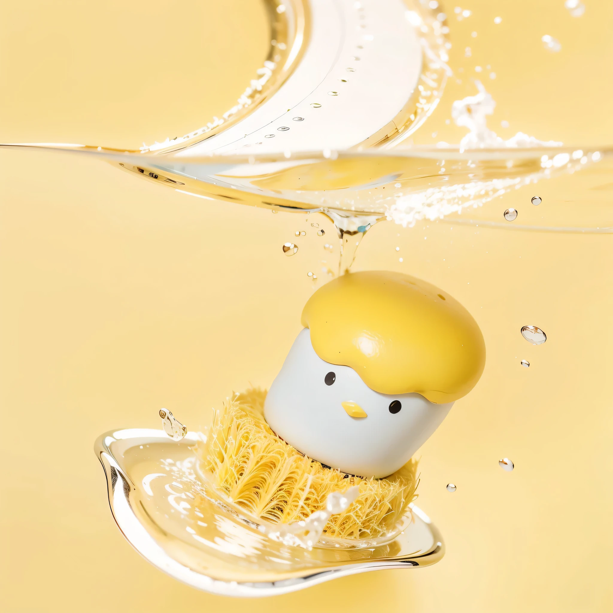 A dishwashing brush falls into the water, washing dishwashing brush, kitchen, photorealistic, realistic, sunlight, warm, high definition, 8K, HD aesthetics, delicate, 4k