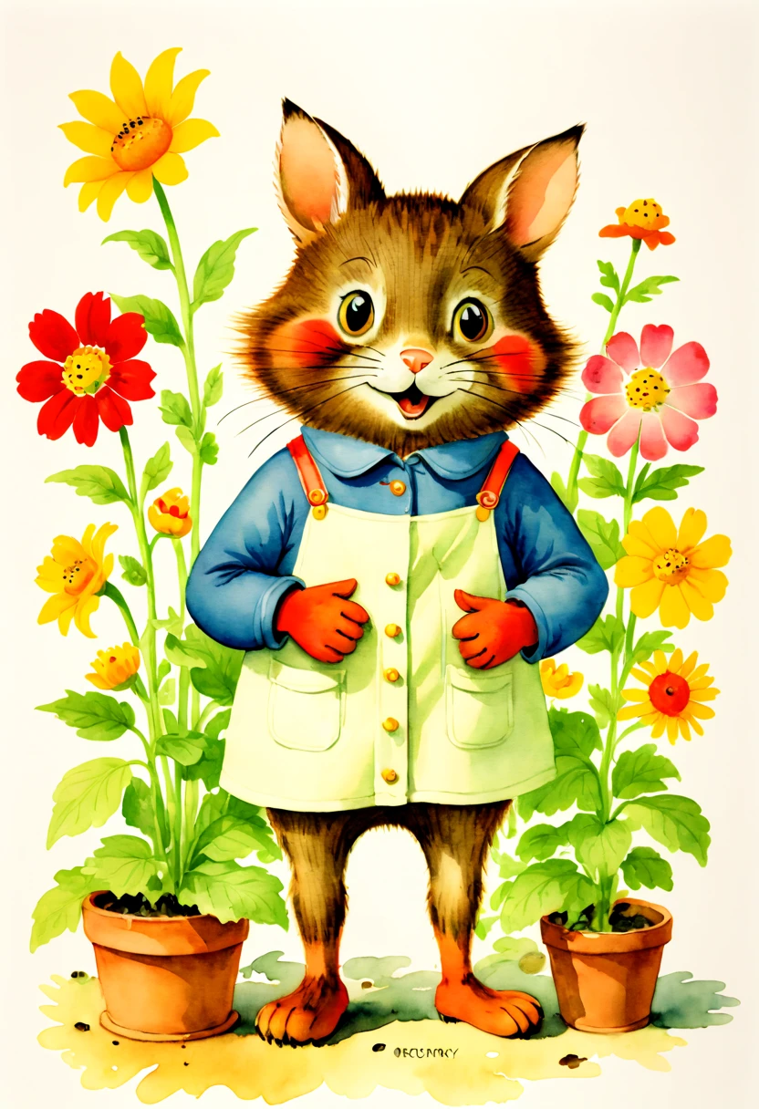 Watercolor art, Flowers, by Richard Scarry, (best quality, masterpiece, Representative work, official art, Professional, 8k:1.3)